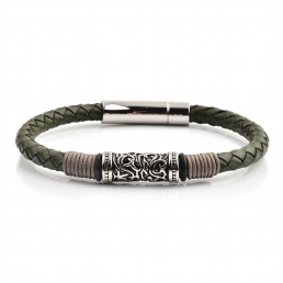HYLIZO Nelore Series 004 - Green Leather bracelet with 316 Stainless Steel Engraving and Stainless steel Clasp