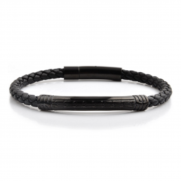 HYLIZO Nelore Series 075 - Black Edition Leather bracelet with 316 Stainless Steel Engraving and Stainless steel Clasp