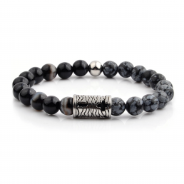 HYLIZO X Series 012 - Black Marble Beaded bracelet with 316 Stainless Steel Engraving +/-