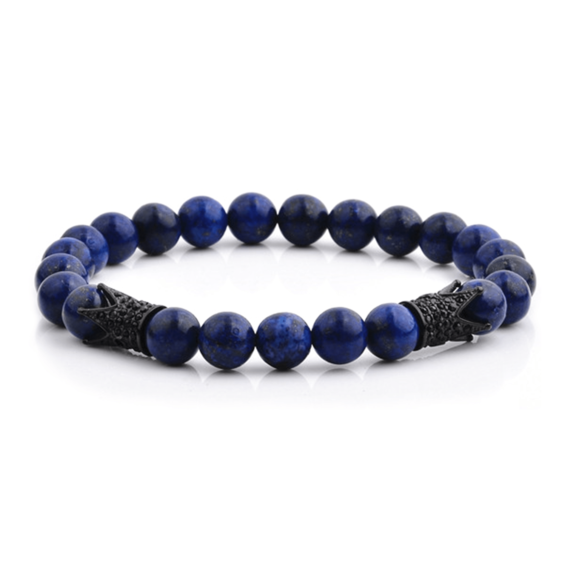 HYLIZO X Series 065 - Blue Marble Beaded bracelet with 2x 316 Stainless Steel Luxury Black Crowns