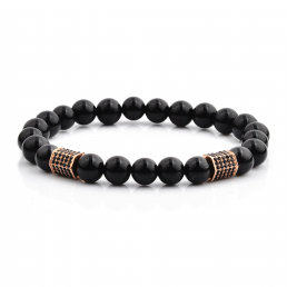 HYLIZO X Series 068 - Black Gloss Beaded bracelet with 2x 316 Stainless Steel Luxury Rose Gold Hexagon with black stones