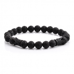 HYLIZO X Series 070 - Volcano Beaded bracelet with 2x 316 Stainless Steel Luxury Black Edition Crowns with black stones