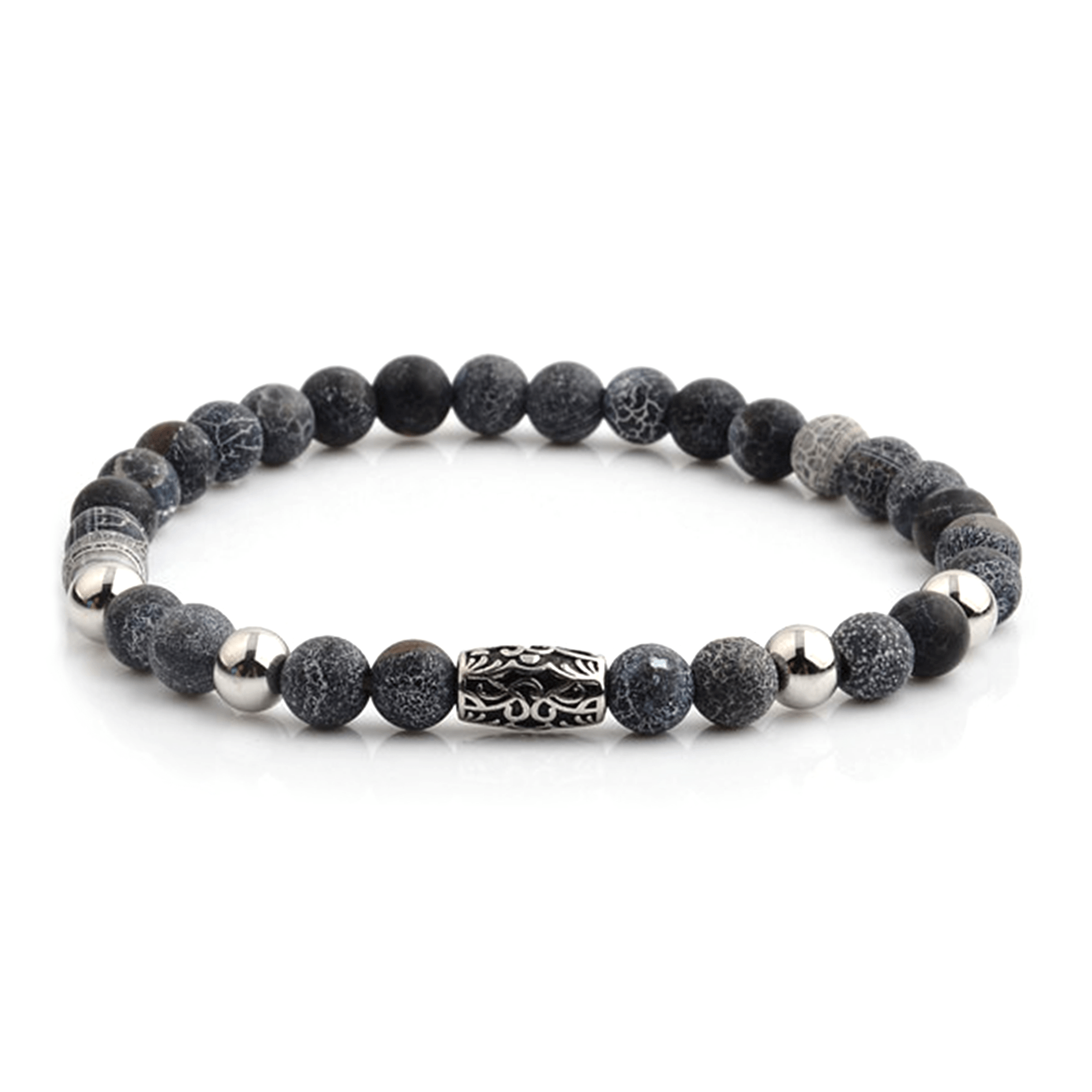 HYLIZO X Series 350 - Electric Blue/Grey Beaded bracelet with 316 Stainless Steel Luxury Engraving