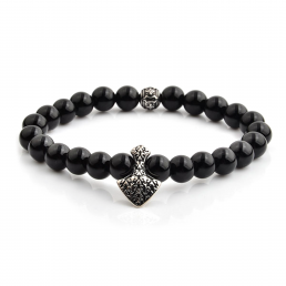 HYLIZO X Series 430 - Black Gloss beaded Shield Edition bracelet with 316 Stainless Steel Shield with fleur de lis engraving