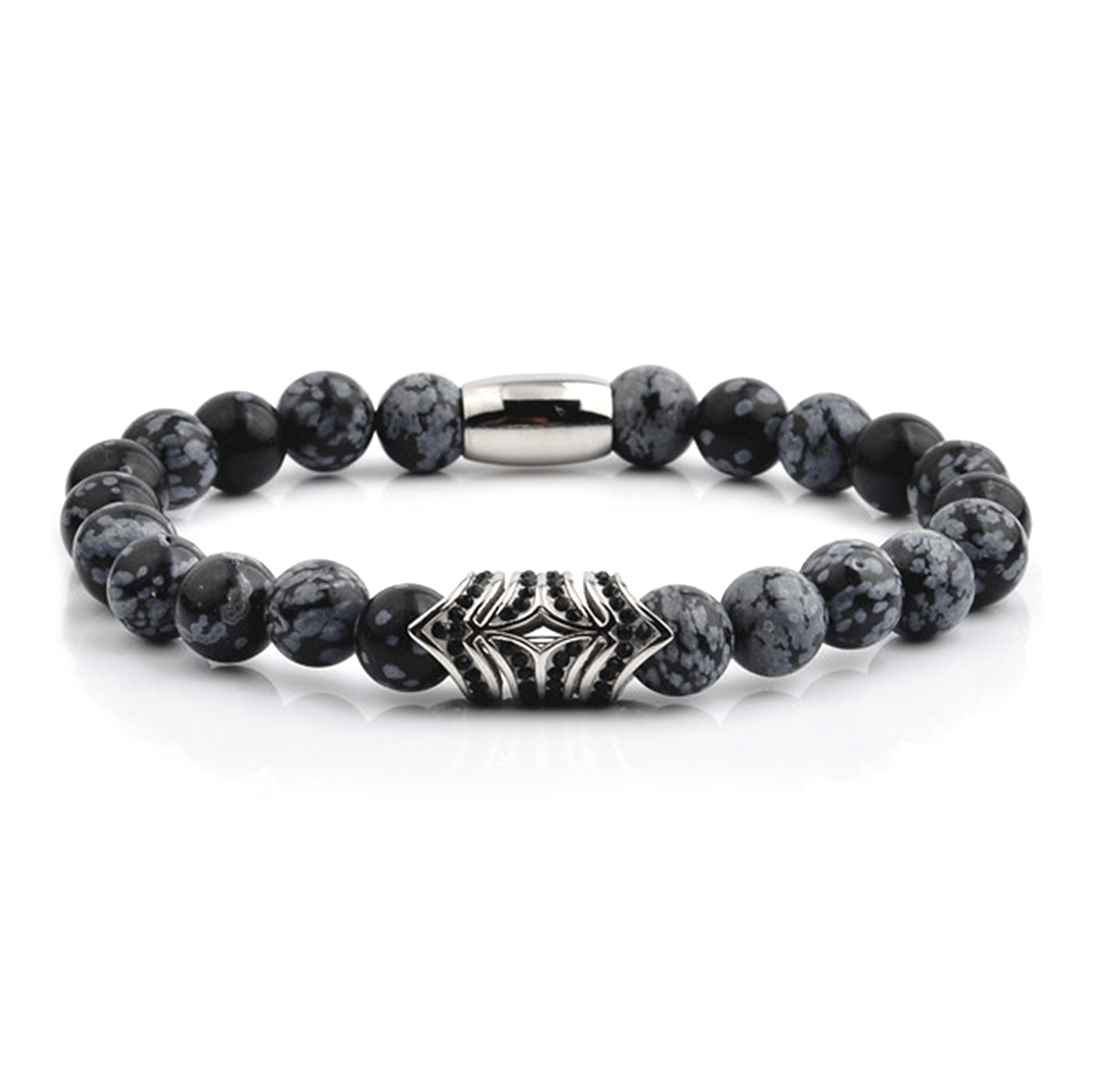 HYLIZO X Series 451 - Black Marble beaded bracelet with 316 Stainless Steel with black stone